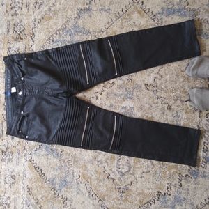 Black waxed mens moto jeans